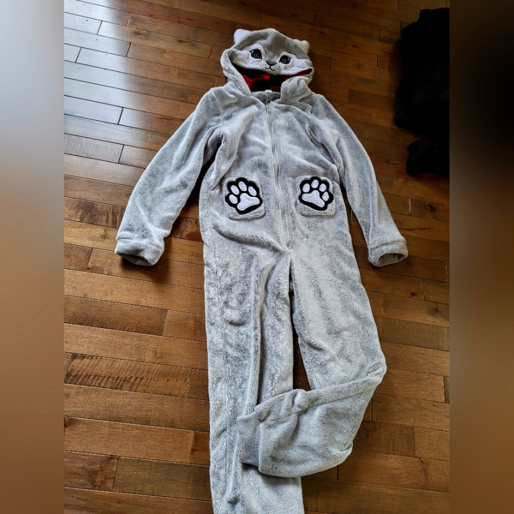 Gray Animal Onesie with Paw Prints